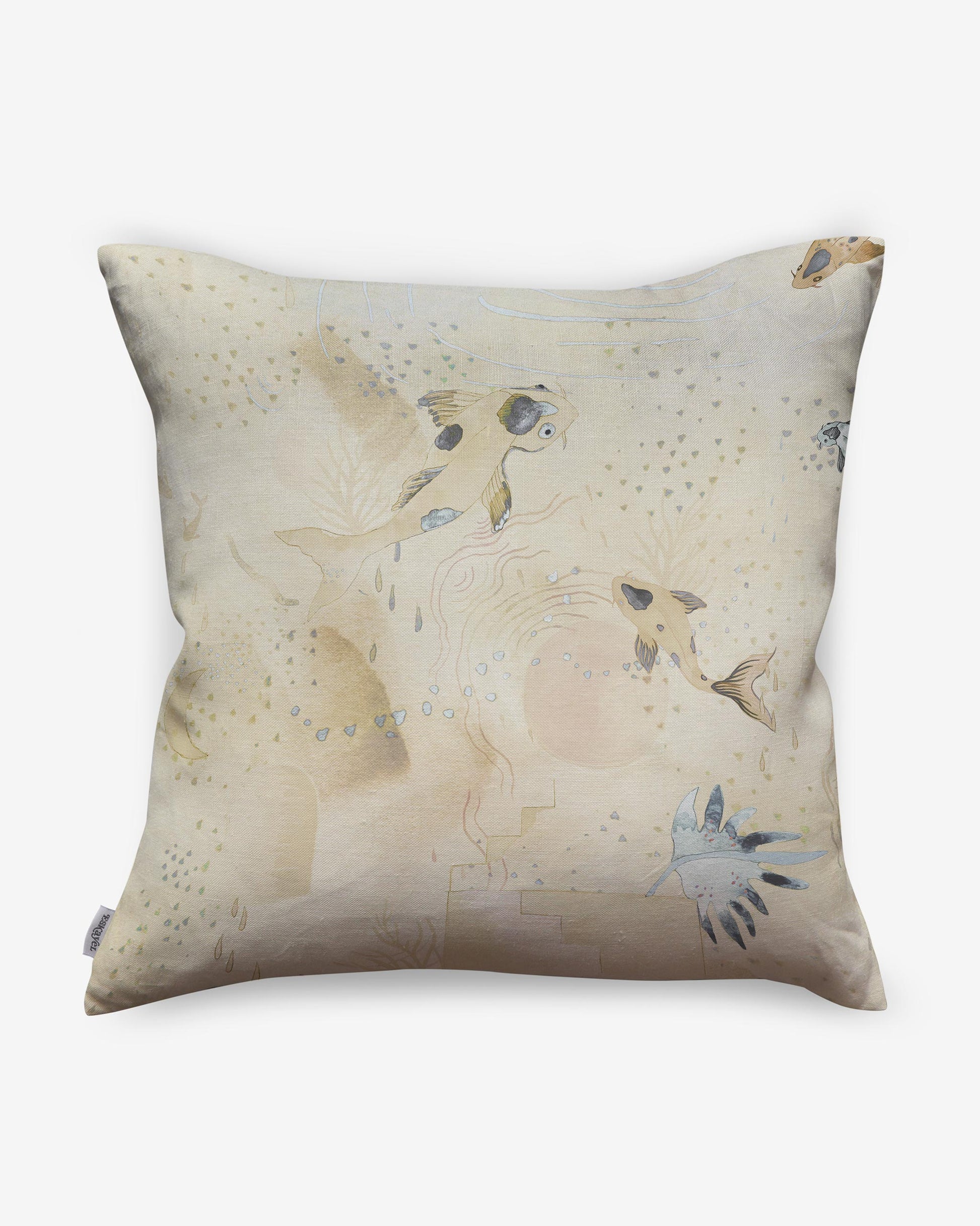 A beige Water Signs Pillow Sunshine, crafted from high-end fabric