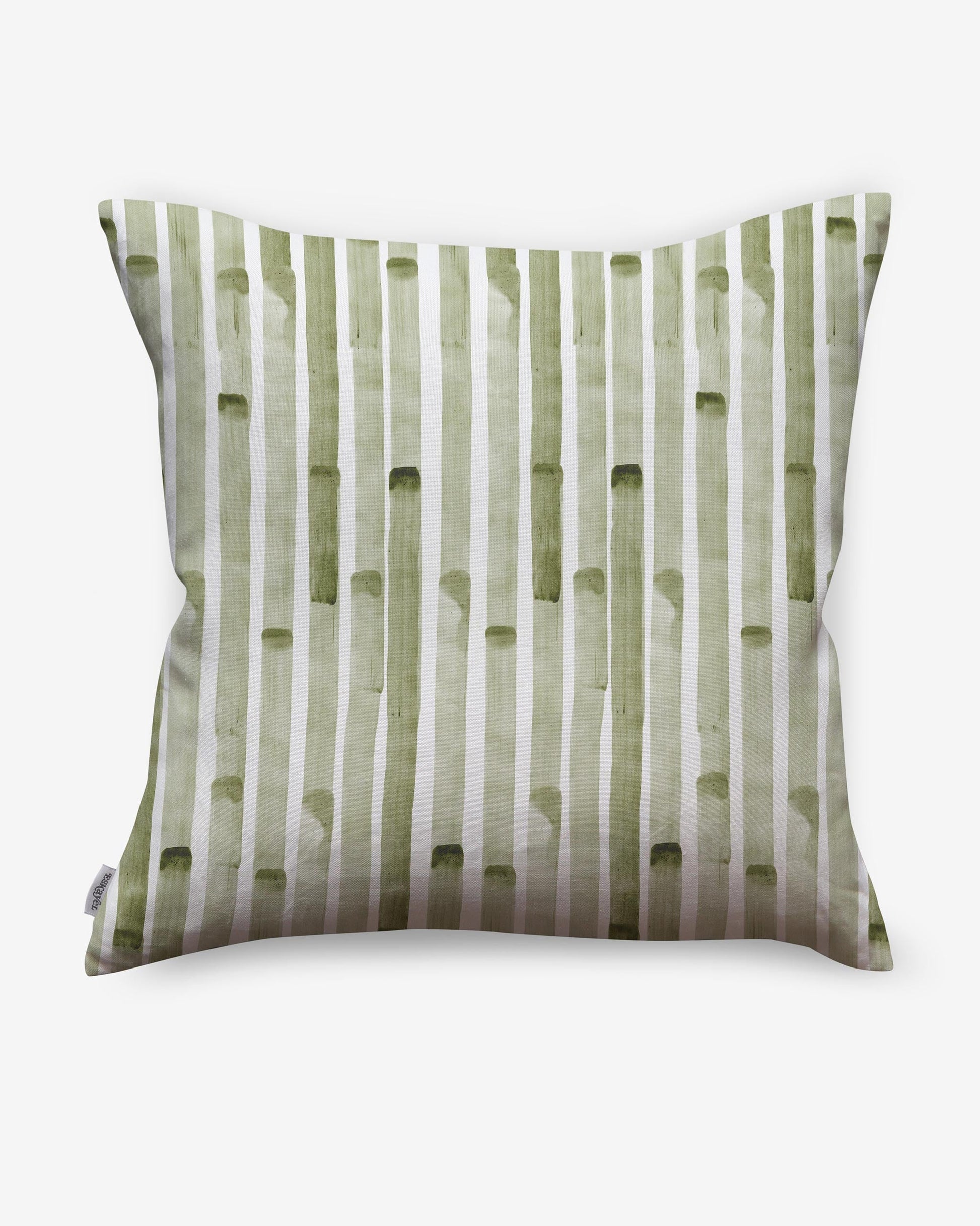 A Bamboo Stripe Outdoor Pillow with green and white stripes on it
