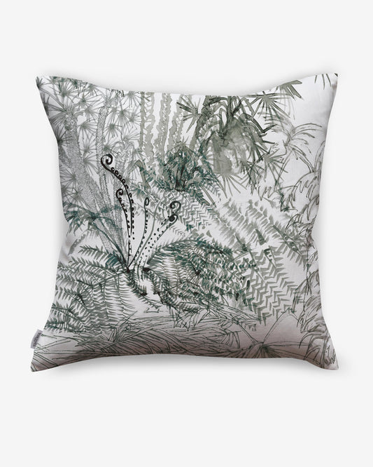 A Domenica Outdoor Pillow Notte with ferns and butterflies on it from the Salentu Collection