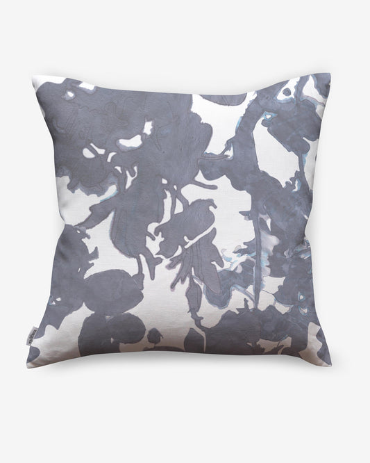 A pillow with an Up For Anything Outdoor Pillow Cerulean botanical pattern design