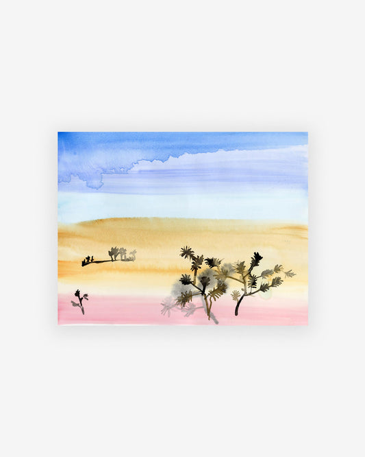 A Shore Pine Print, created by the artist and Eskayel founder, depicts an original desert landscape artwork