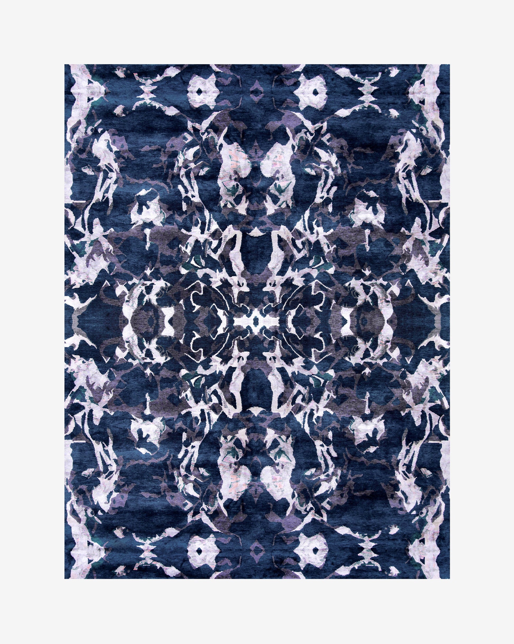A navy Huerfano Hand Knotted Rug from the Presidio Collection, custom handmade by Eskayel.