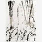 A black and white painting of trees in the snow, inspired by the Linea Hand Knotted Rug Black And Beige