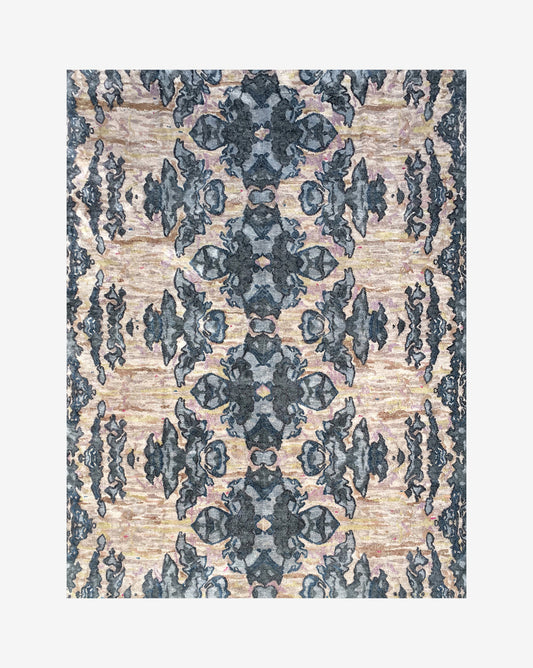 A Lora Collection Dance Hand Knotted Rug Olive with custom dimensions and a floral pattern
