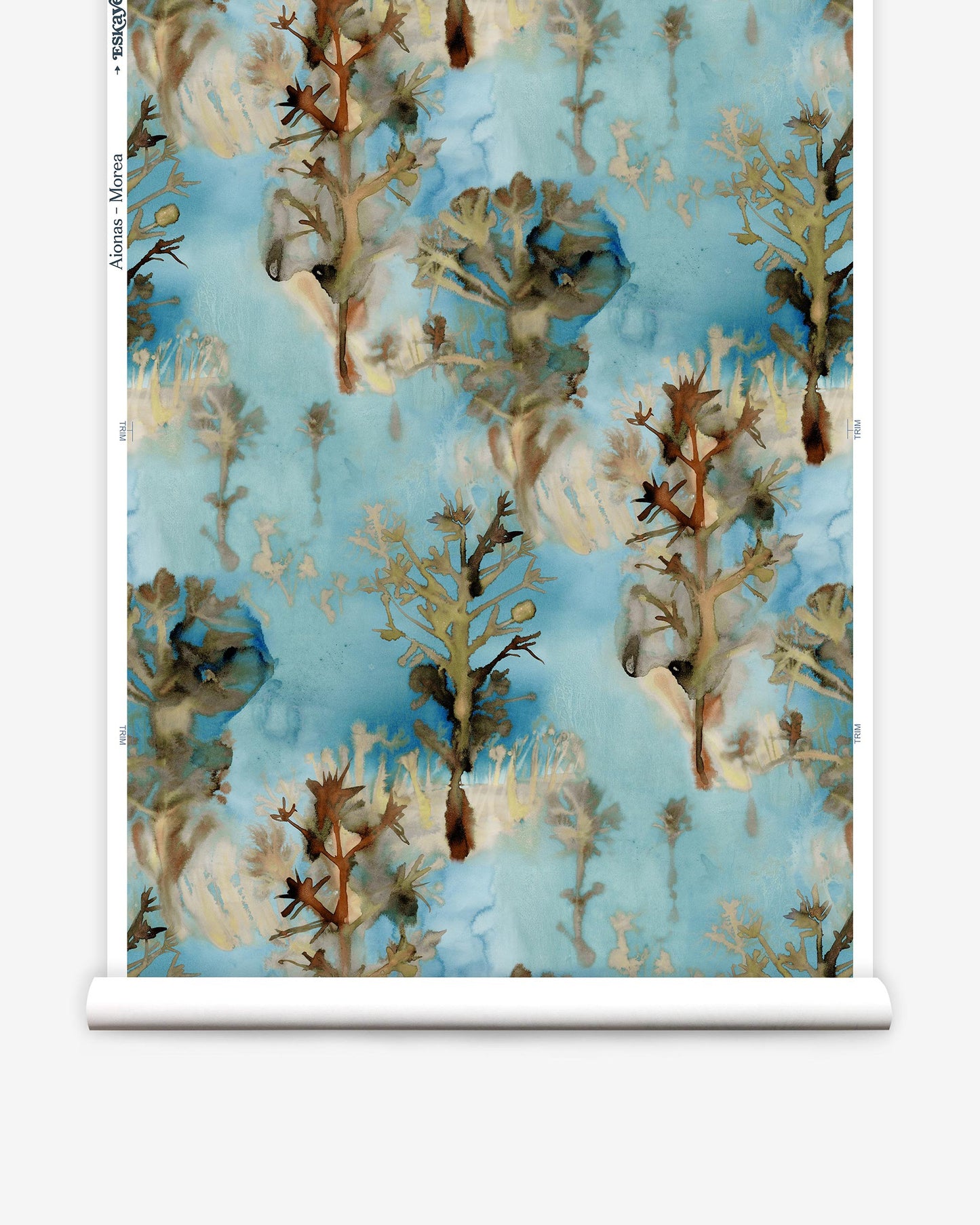 A blue and brown Aionas Wallpaper Morea with a tree on it