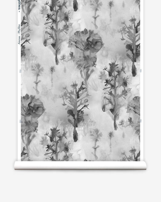 A black and white Aionas Wallpaper||Phyllite with flowers on it.