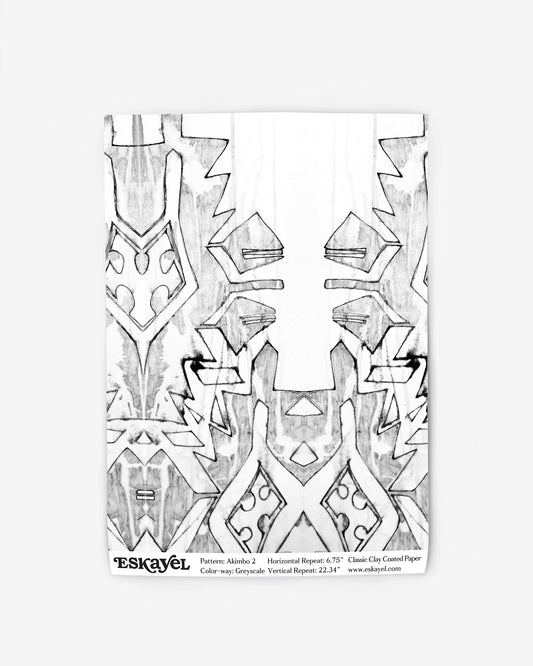 A black and white drawing of an abstract design on an Akimbo 2 Wallpaper Sample Greyscale wallpaper