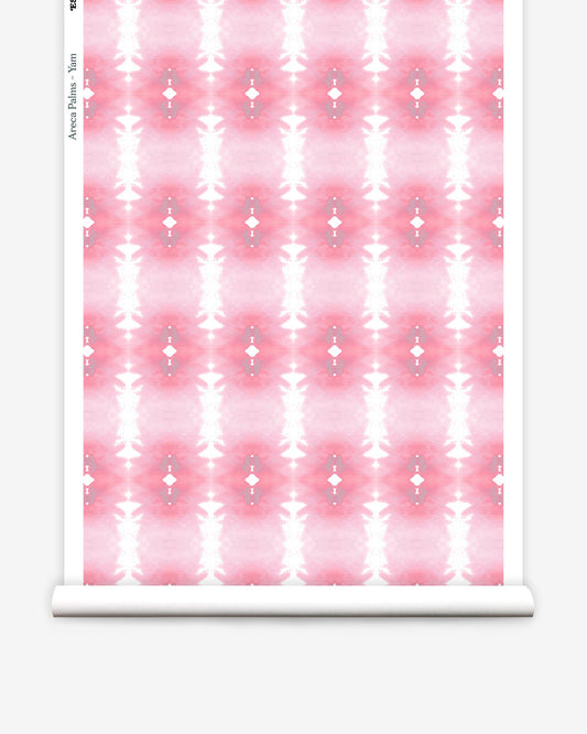 A pink and white pattern on a roll of Areca Palms Wallpaper Yam