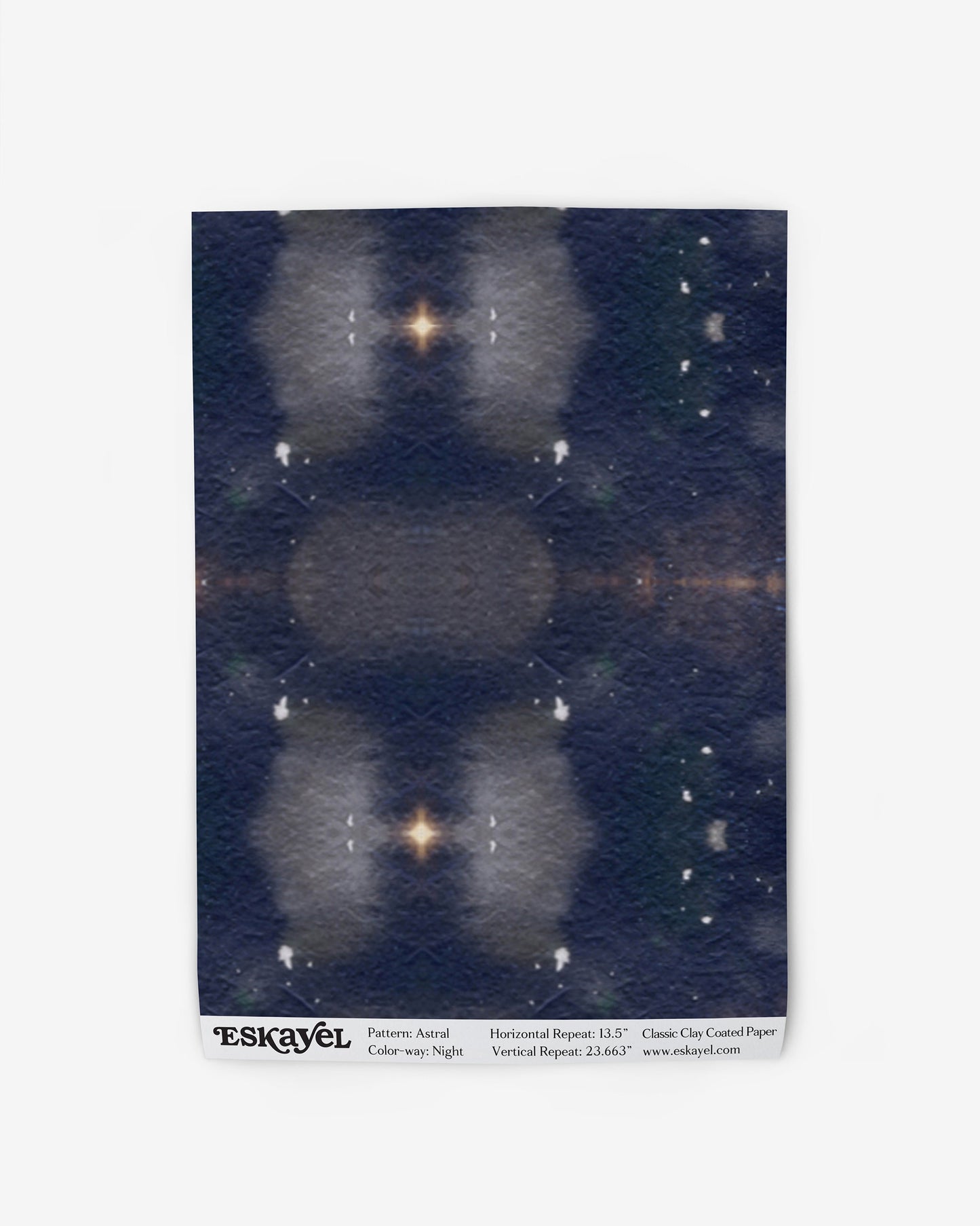 A blue and white Astral Wallpaper Night with stars from the Astral Jangala Collection
