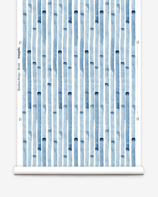 A Bamboo Stripe Wallpaper Azure with blue and white stripes on it