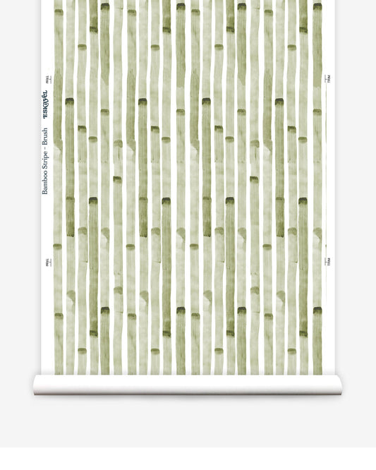 A green and white Eskayel Bamboo Stripe Wallpaper on a roll