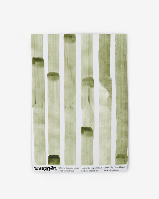 A Bamboo Stripe Wallpaper Sample with green and white stripes on it