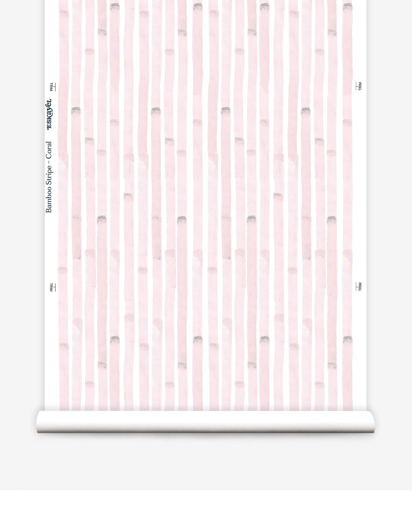 A pink Bamboo Stripe Wallpaper Coral with white stripes on it