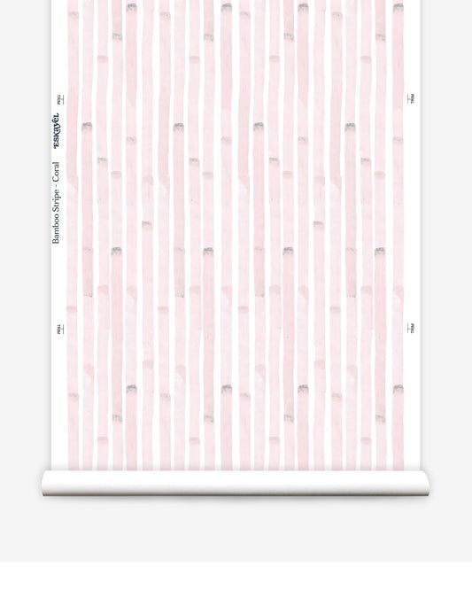 A pink Bamboo Stripe Wallpaper||Coral with white stripes on it.