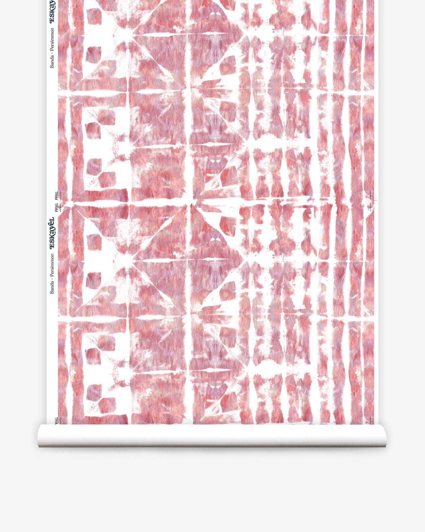 A pink and white tie dye Banda Wallpaper Persimmon on a roll