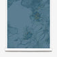 A blue fabric with Belize Blooms Wallpaper Aquamarine flowers on it