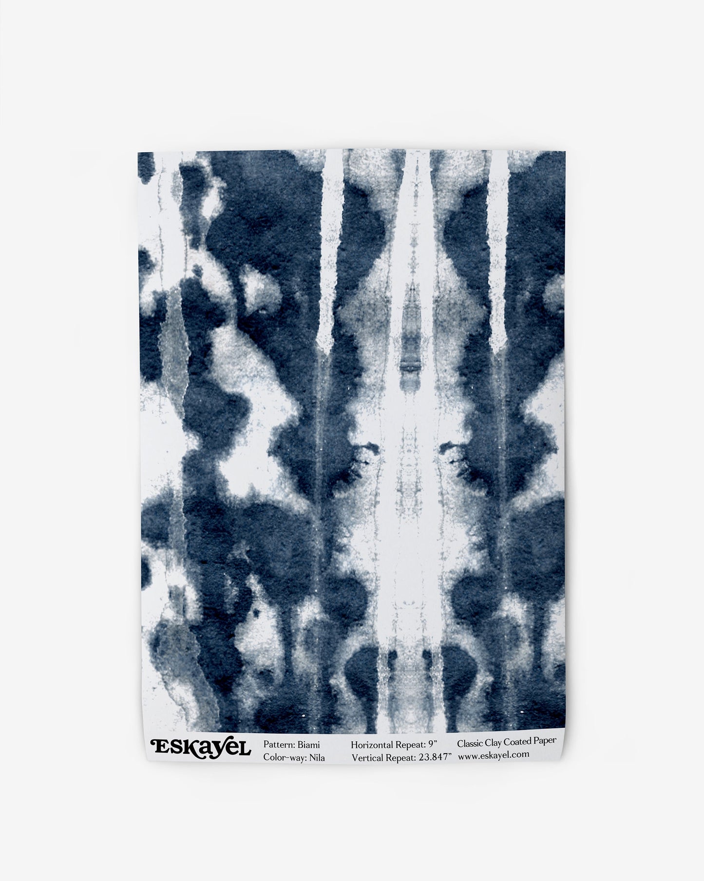 A blue and white Biami Wallpaper Sample Nila with a tie dye pattern on it