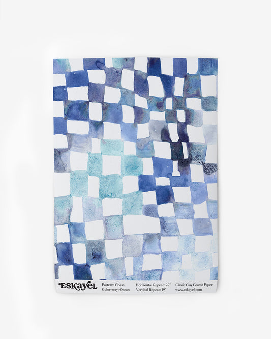 Wallpaper swatch image of watecolor Chess Ocean artwork of a fluid and flowy checkerboard pattern | Eskayel