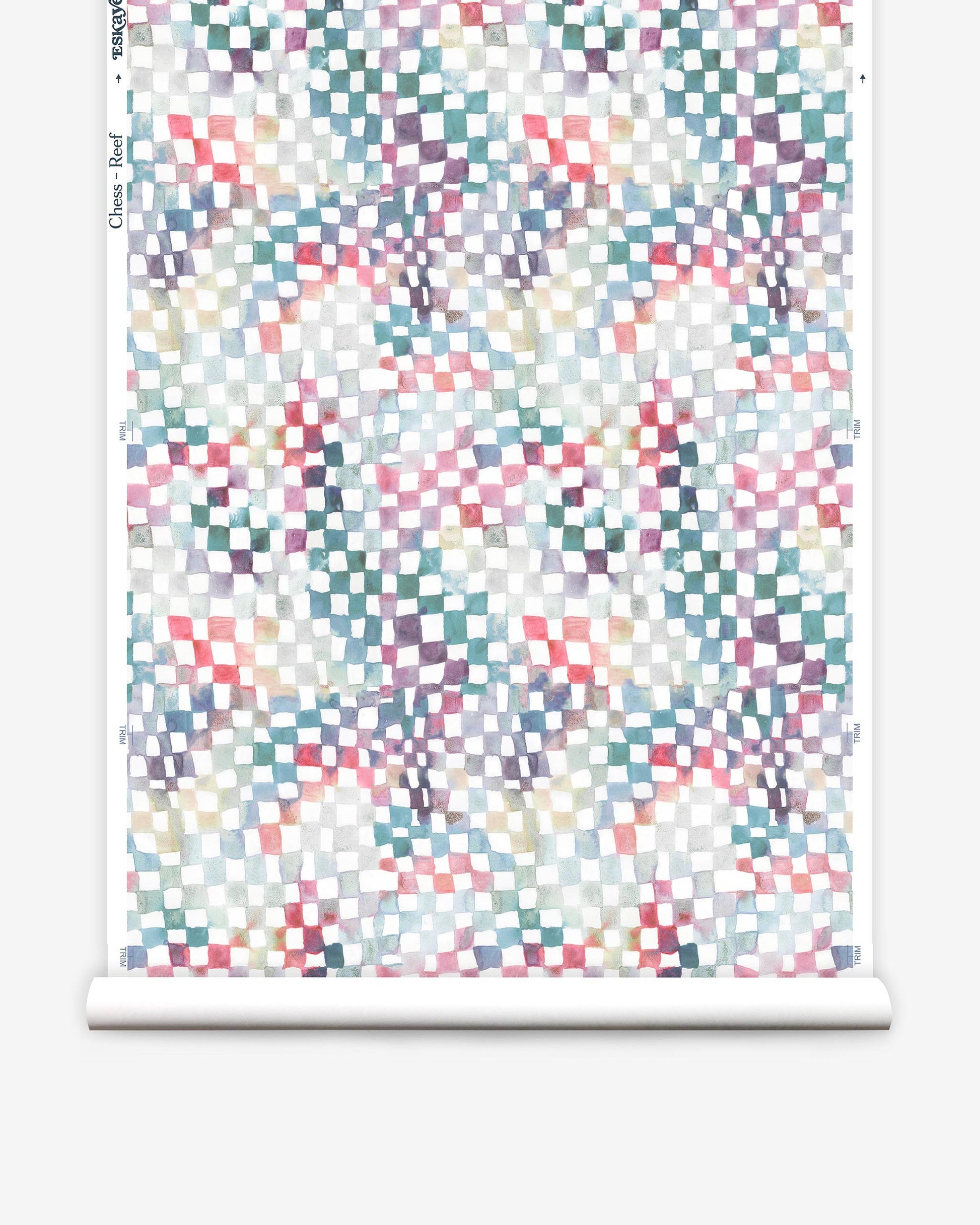 A roll of Chess Wallpaper||Reef with a checkerboard pattern on it.