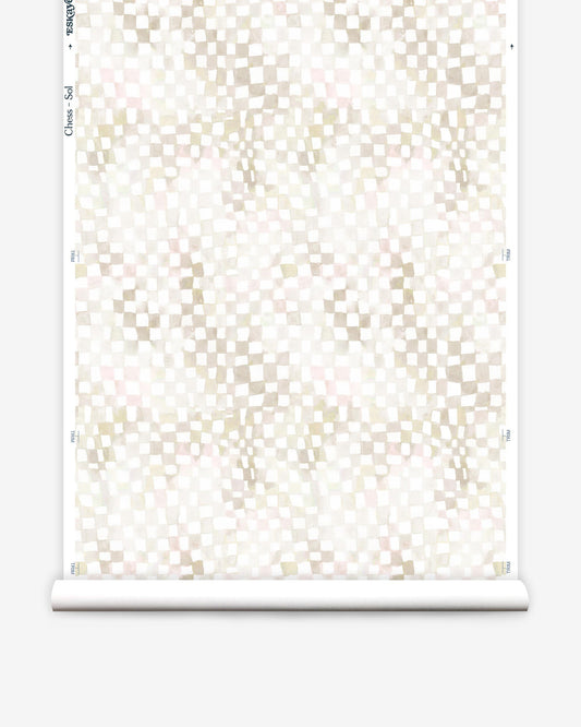 A roll of Chess Wallpaper Sol with a pink and white checkered pattern