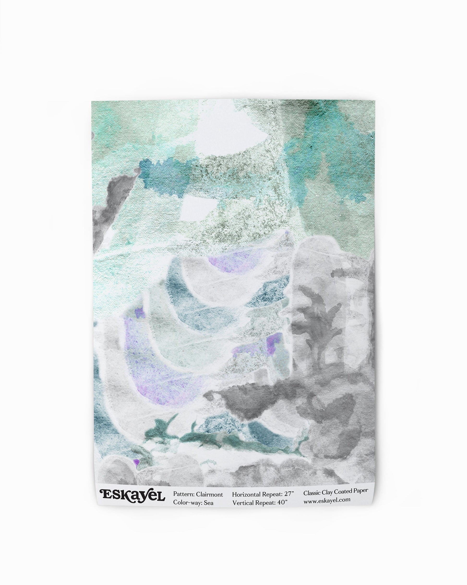 A hand towel with the Clairmont Wallpaper||Sea from the Presidio Collection on it.