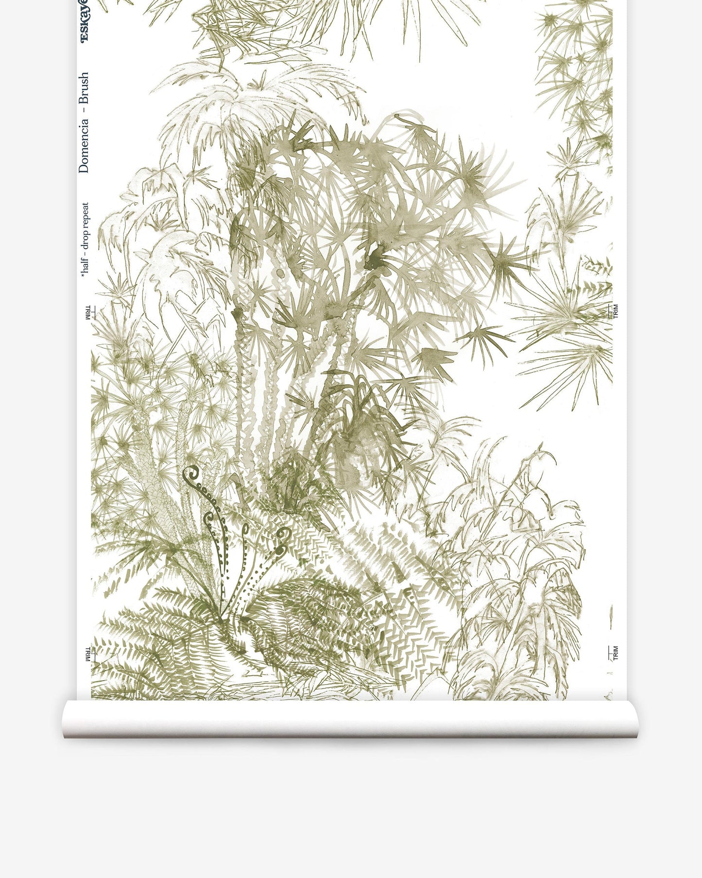 A roll of Domenica Wallpaper with tropical plants from the Salentu Collection