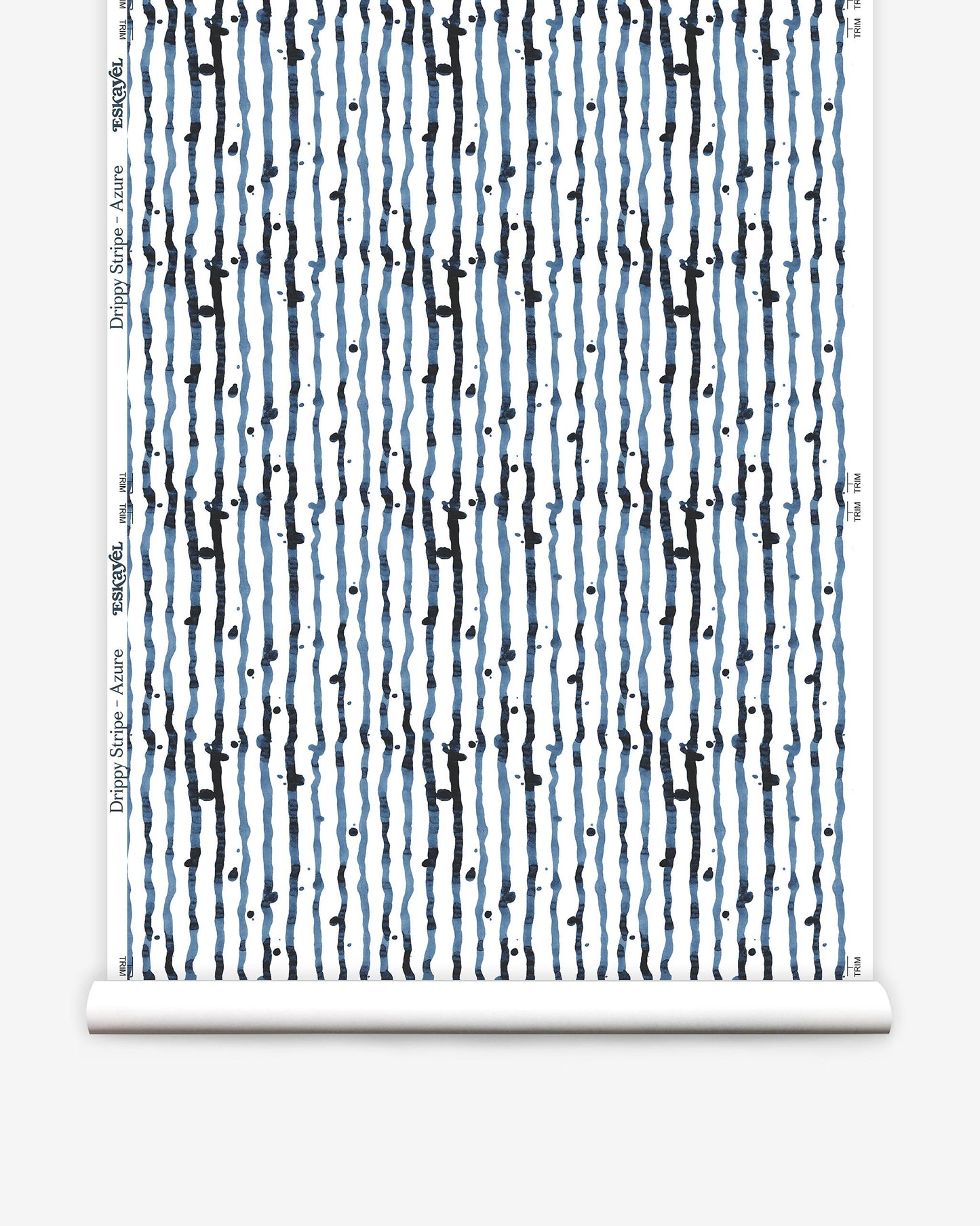 A Drippy Stripe Wallpaper||Azure pattern on a roll of paper.