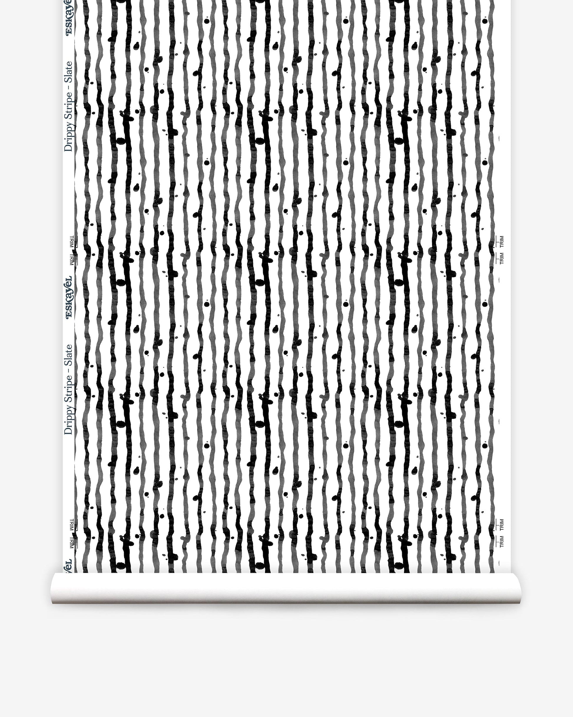 A black and white Drippy Stripe Wallpaper Slate pattern for custom fabric