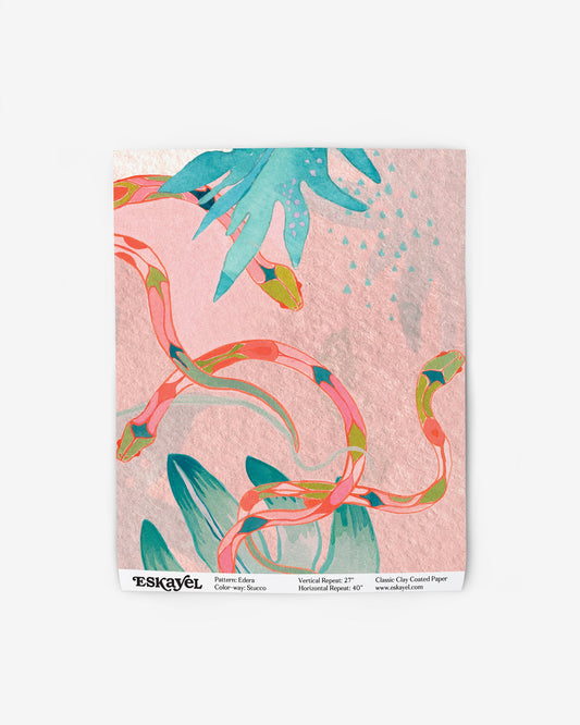 A Edera Wallpaper Sample Stucco pink paper with a snake on it