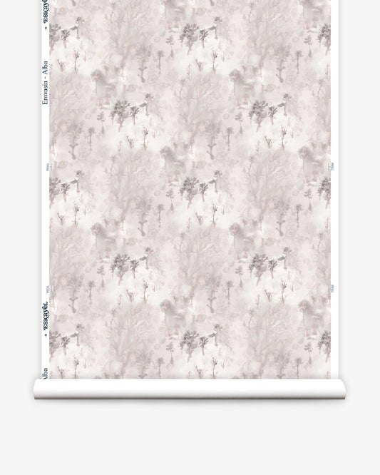 A roll of Emvasia Wallpaper Alba with a pink and white floral pattern fabric