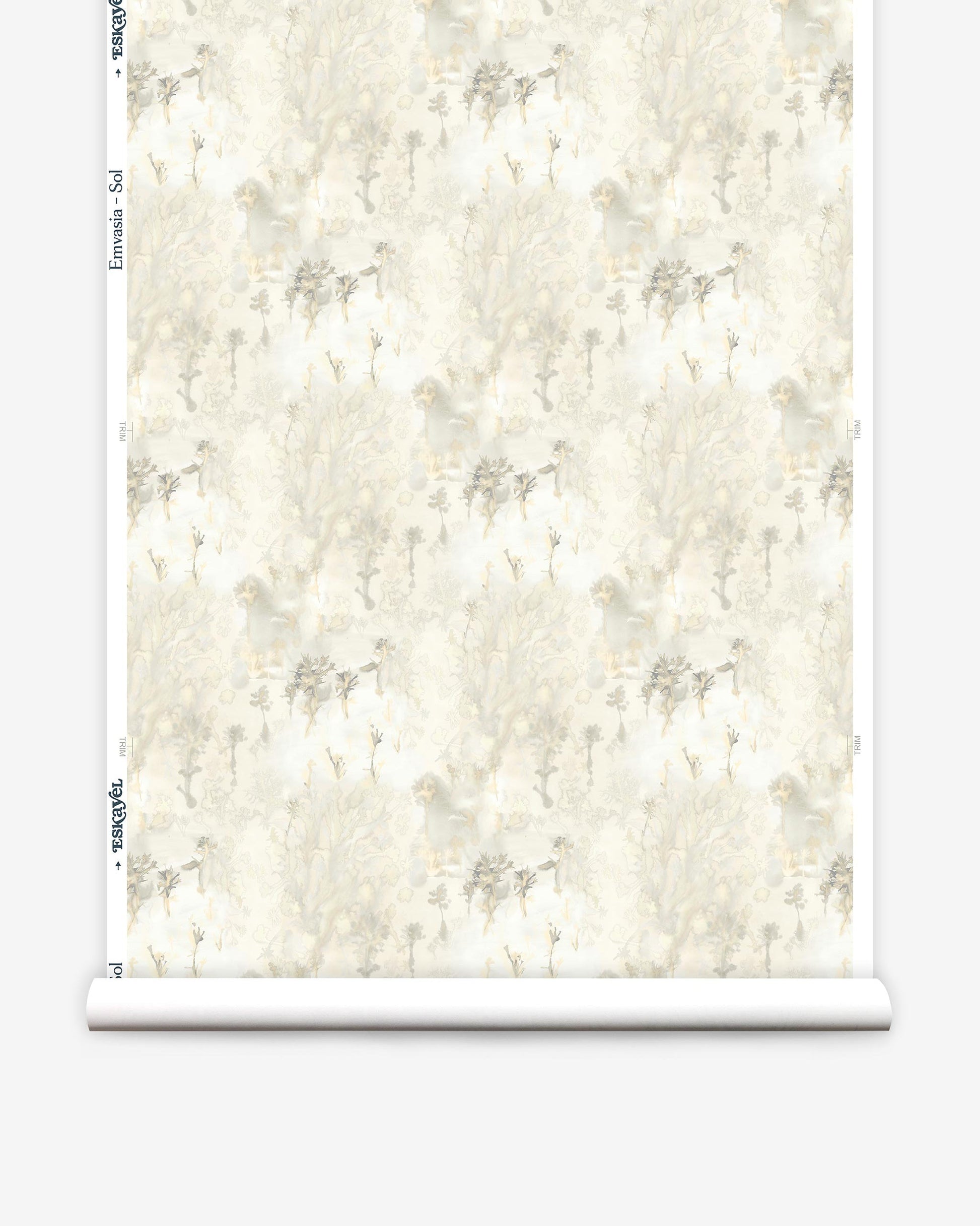 A roll of Emvasia Wallpaper Sol with a beige and white floral pattern