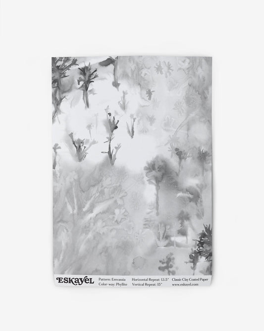 A black and white image of a tree in an Emvasia Wallpaper Sample Phyllite forest