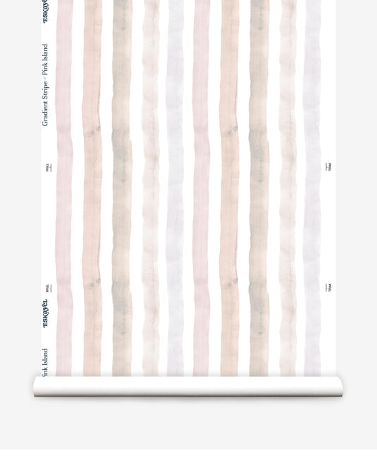 A Gradient Stripe Wallpaper Pink Island on a roll, perfect for custom wallpaper or fabric
