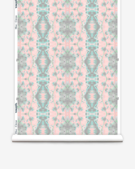 A pink and grey Hive Wallpaper Citron with an abstract pattern