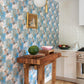 A kitchen with Emvasia Wallpaper||Morea fabric.