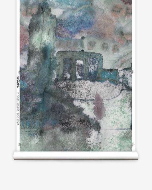 A watercolor painting of a castle on a Kotoubia Wallpaper Mural from Morocco
