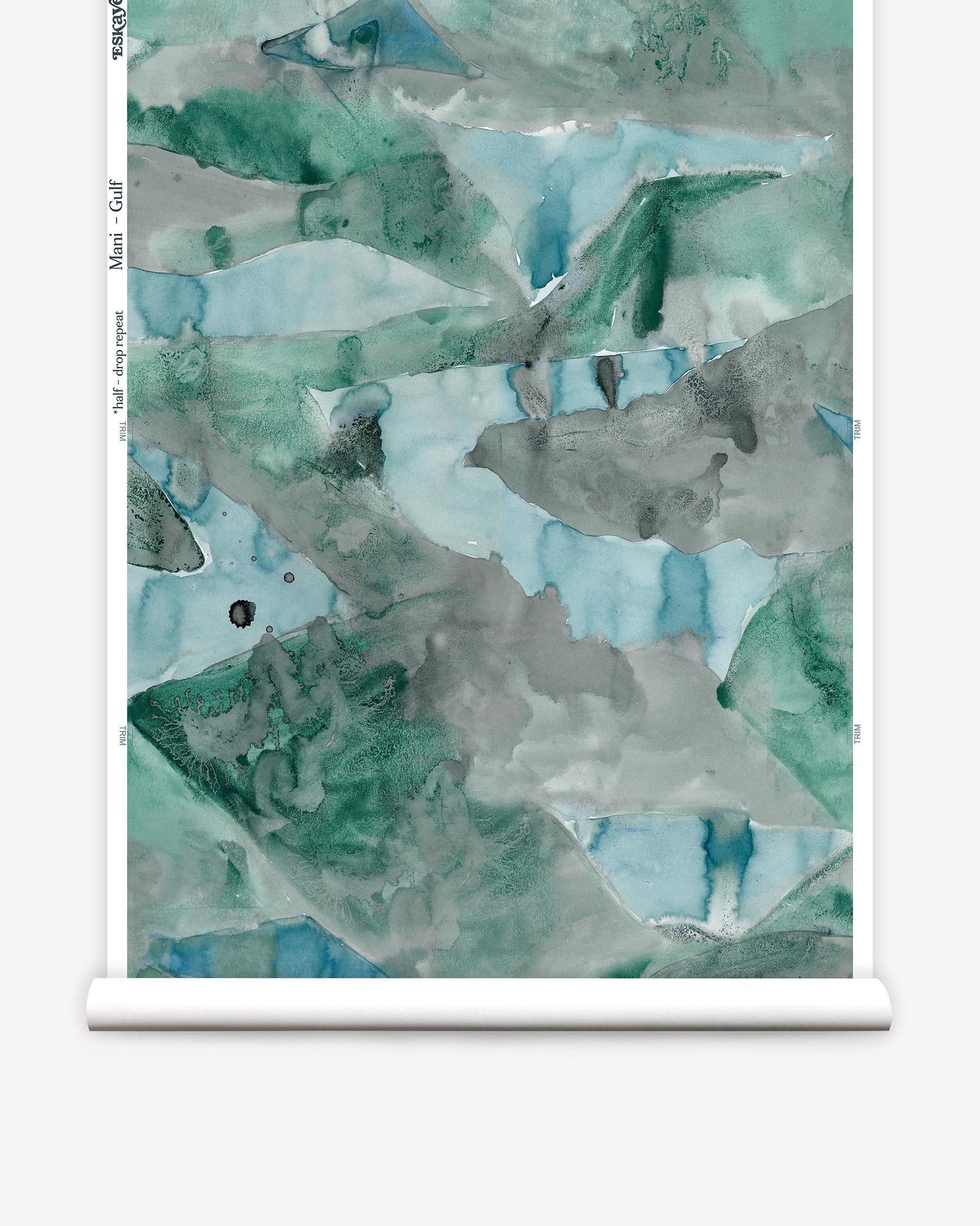 A painting inspired by Mani Wallpaper Gulf studies with a blue and green design