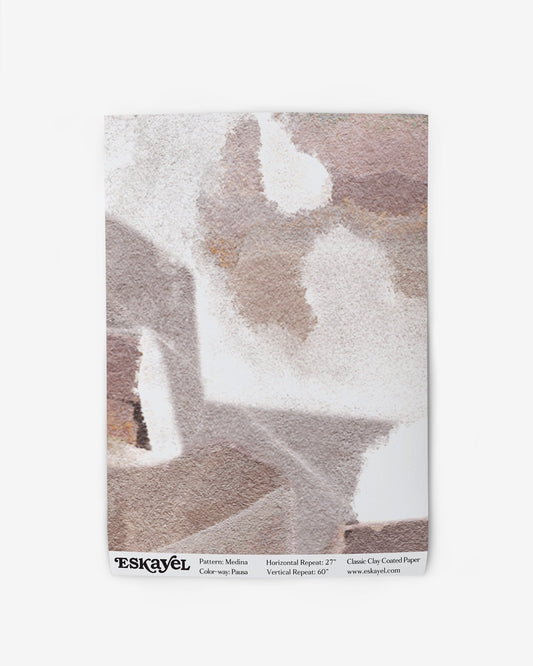An abstract painting on a white Medina Wallpaper Sample Pausa