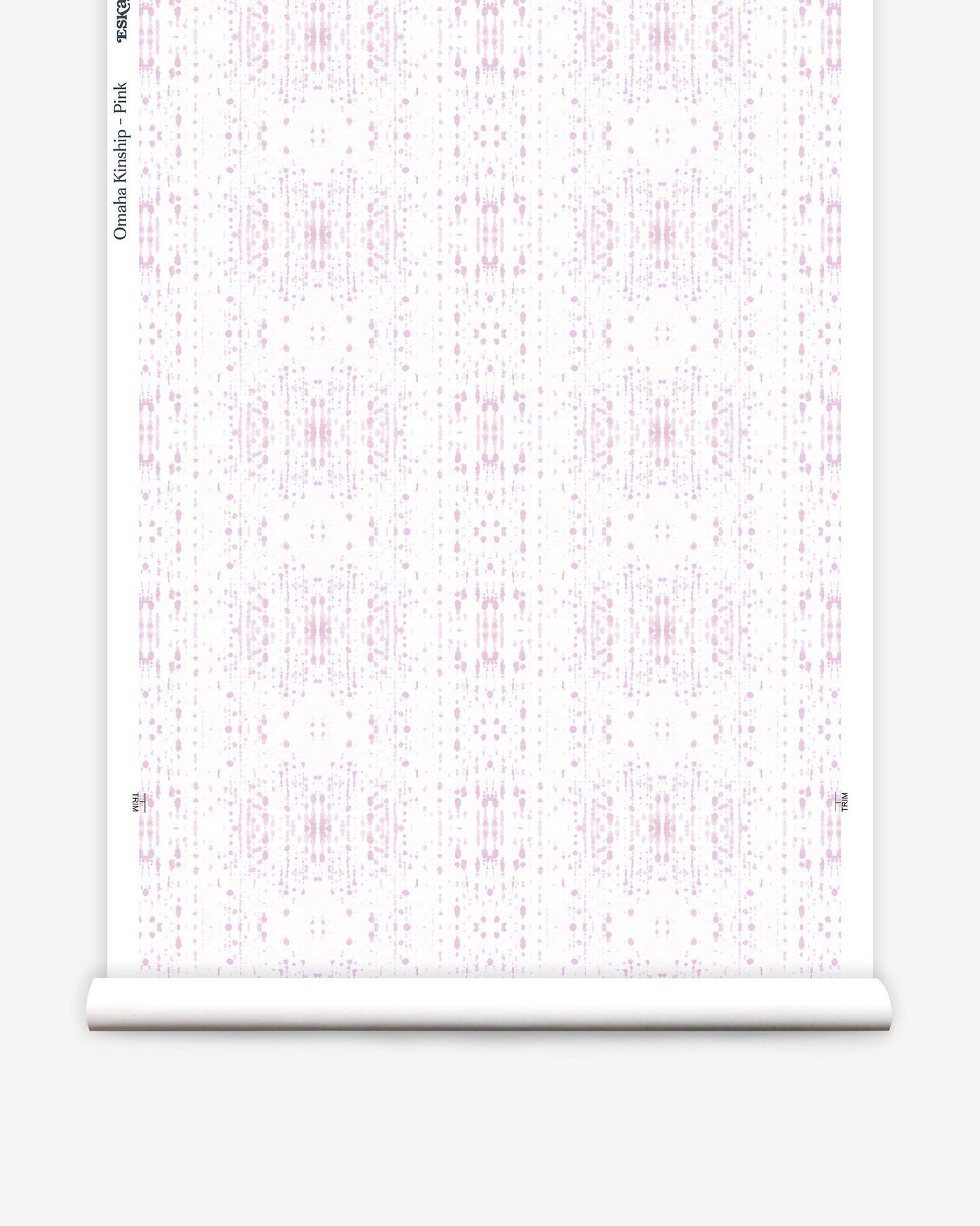 An Omaha Kinship Wallwallpaper Pink pattern on a roll of wallpaper, inspired by the Kwoma people of Papua New Guinea