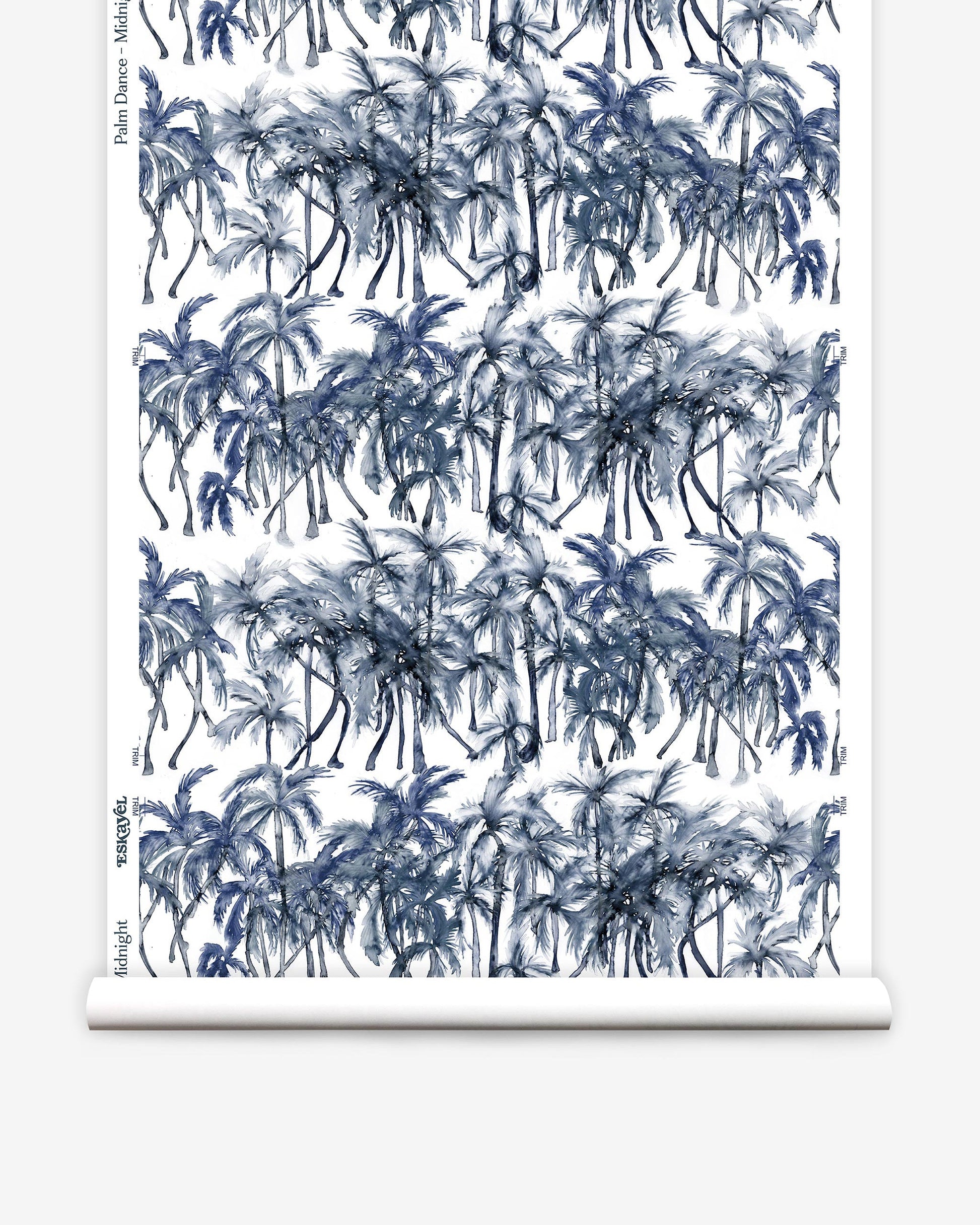 A luxurious fabric with a Palm Dance Wallpaper Midnight pattern