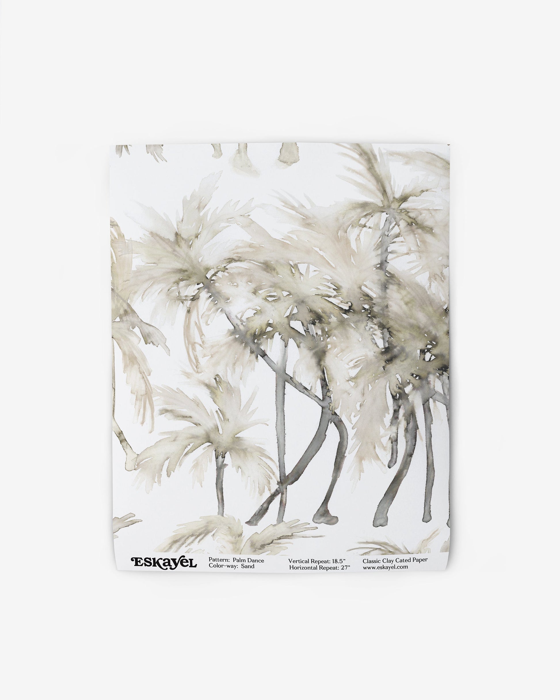 a sample of a Palm Dance Wallpaper Sample Sand with palm trees on it