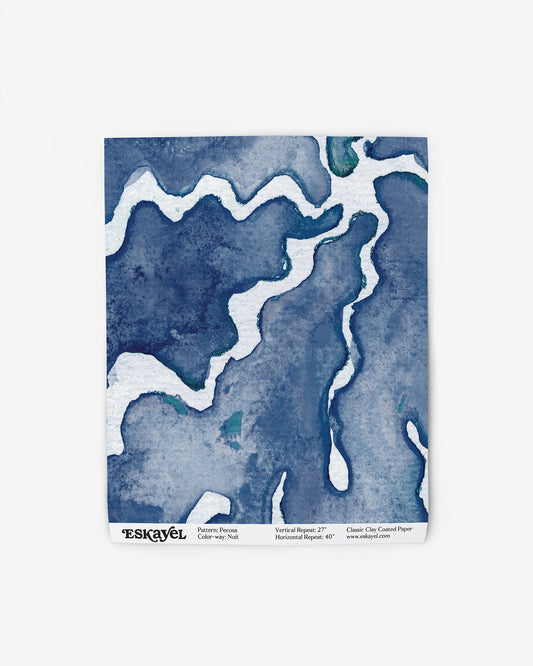 A blue and white Pecosa Wallpaper Sample Nuit watercolor painting on a background