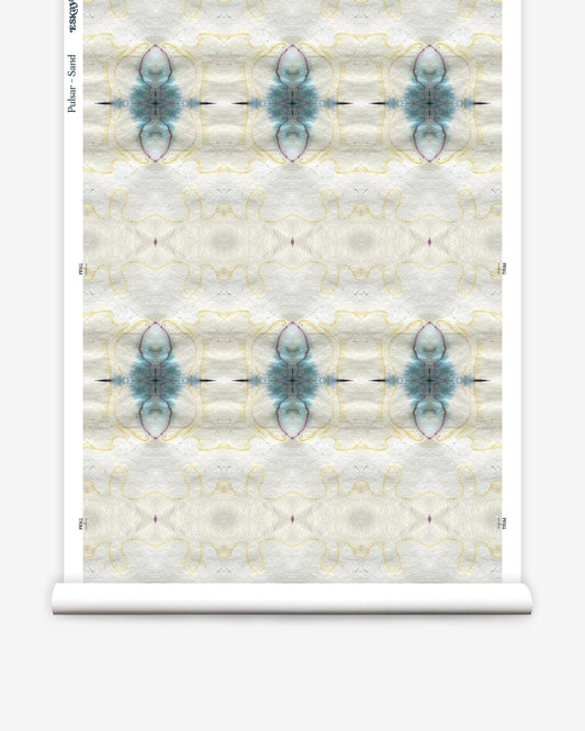 A blue and white Pulsar Wallpaper Sand with a floral pattern