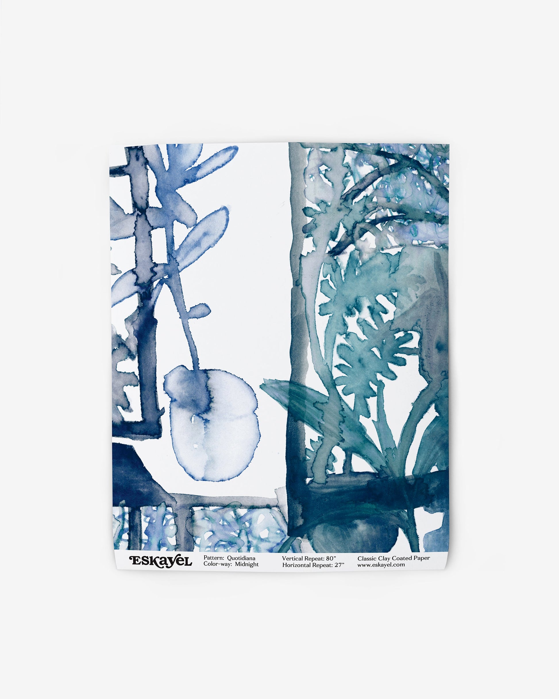 A blue and white watercolor painting on wallpaper with a Quotidiana Wallpaper Midnight wallpaper