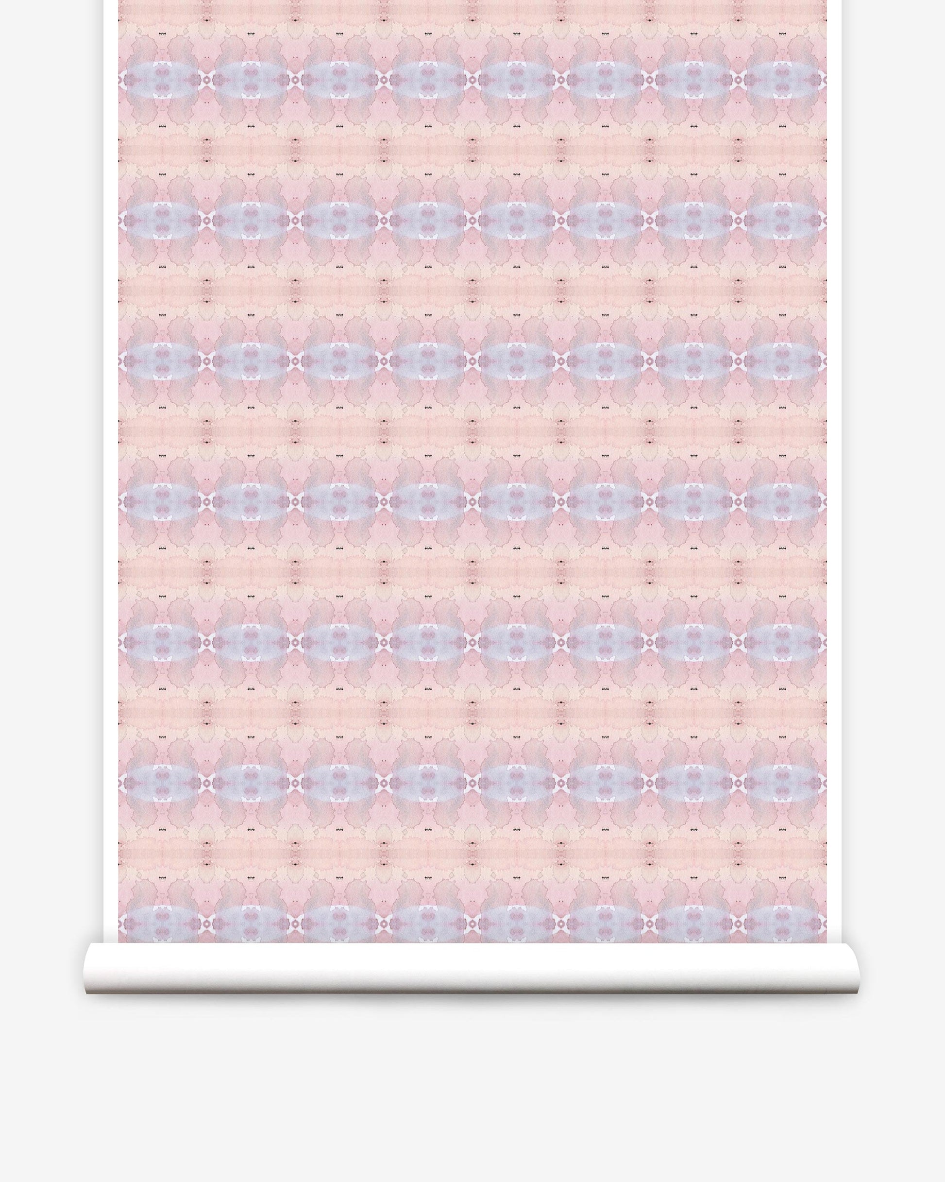 A pink and blue abstract pattern on wallpaper, inspired by the American West, the Setting Sun Wallpaper is reminiscent of a light raspberry hueon wallpaper
