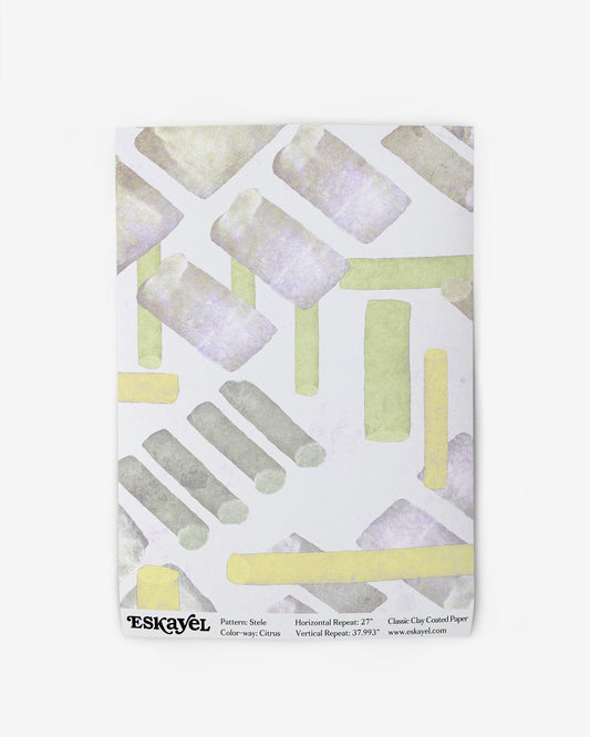 A Stele Wallpaper Sample Citrus with a geometric pattern on it can be ordered as a sample
