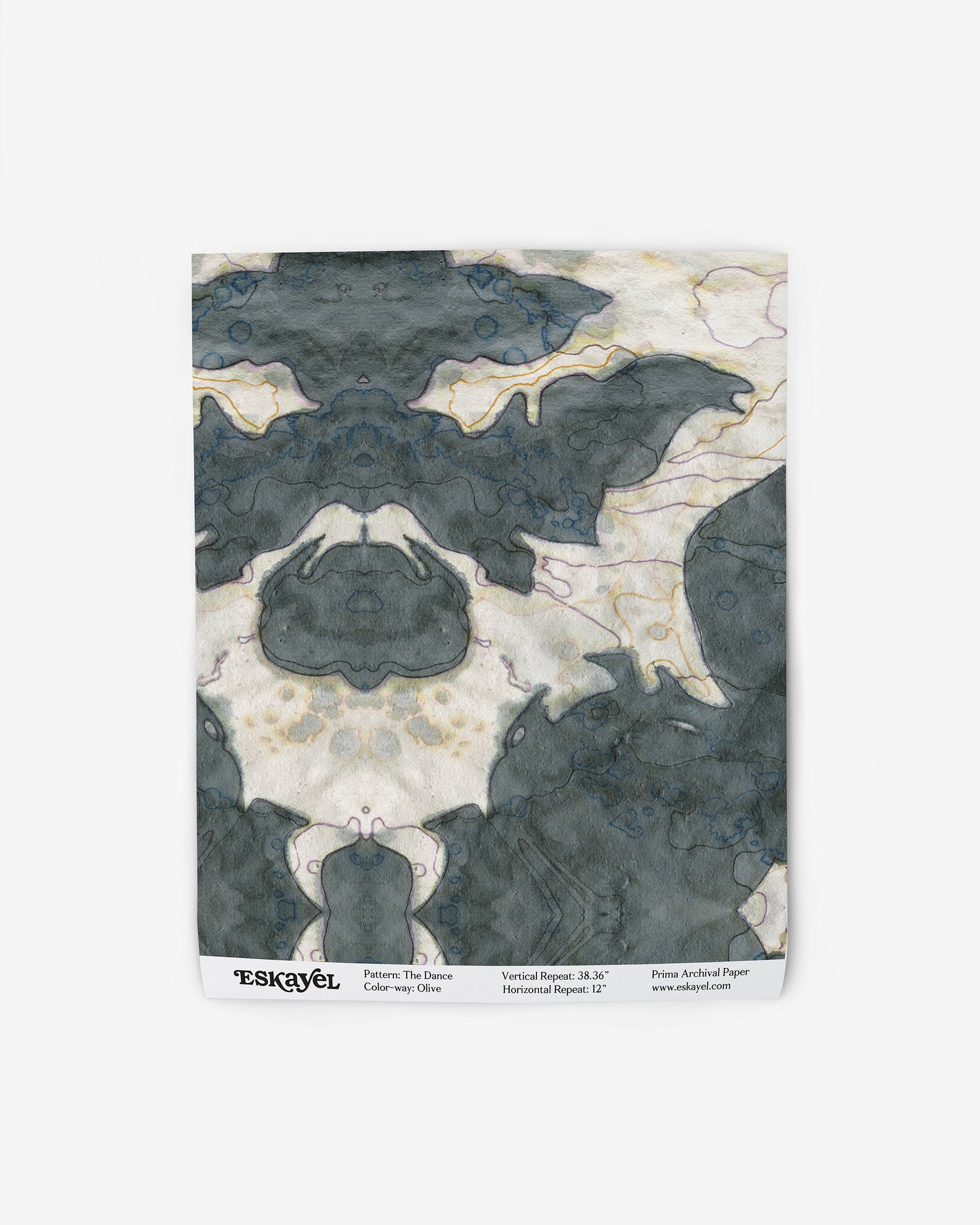 This description showcases a black and white marble pattern on The Dance Wallpaper Sample Olive