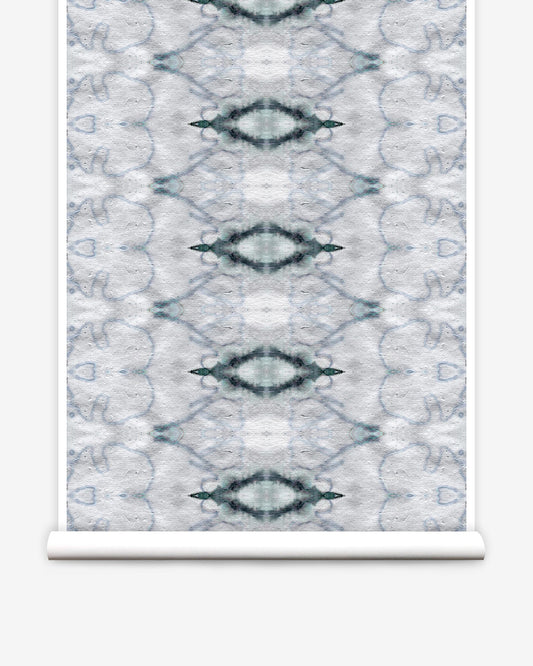 A luxury blue and white The Knitting Wallpaper with an abstract design, available in the Ocean colorway