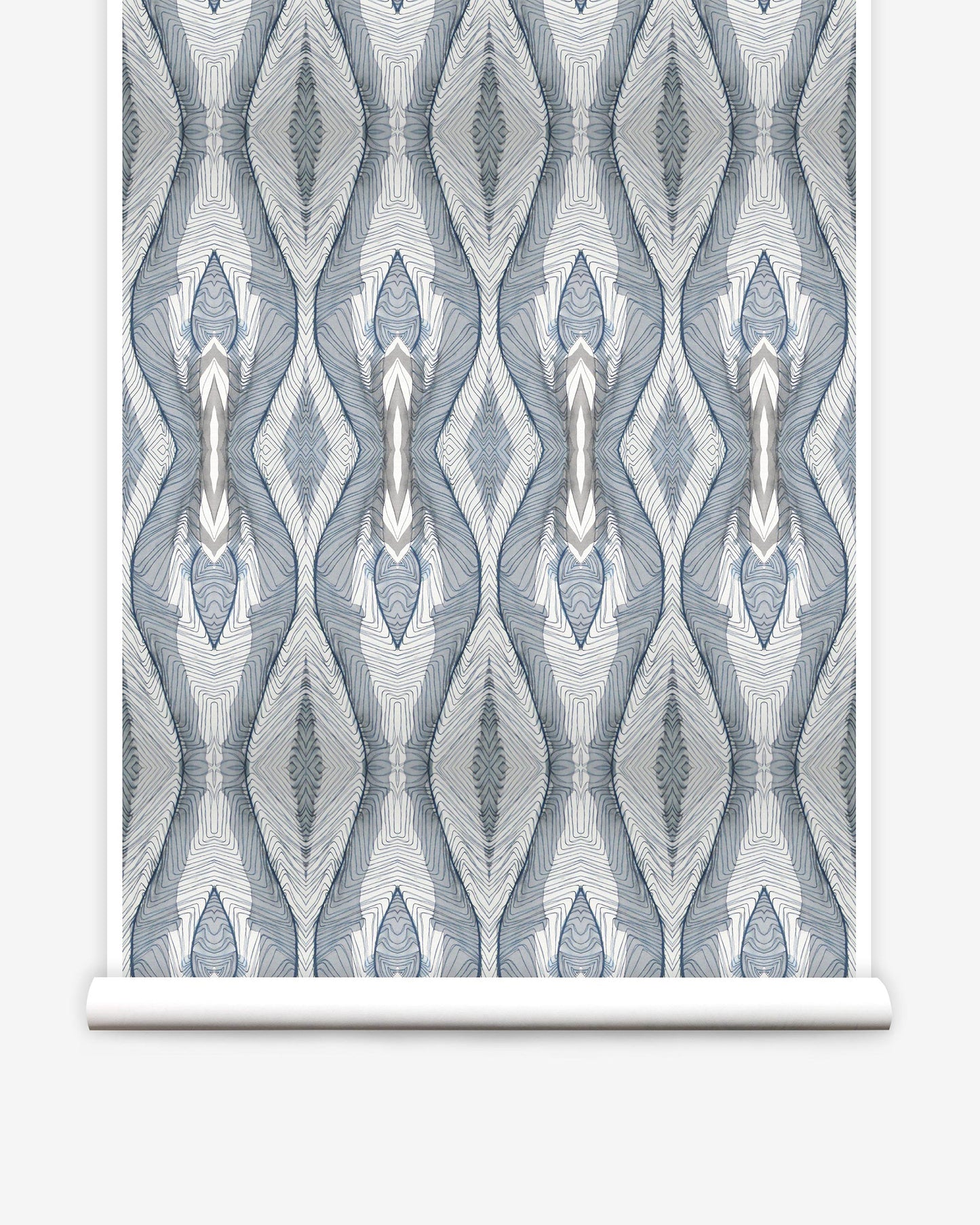 A blue and white Ula Wallpaper with an abstract design