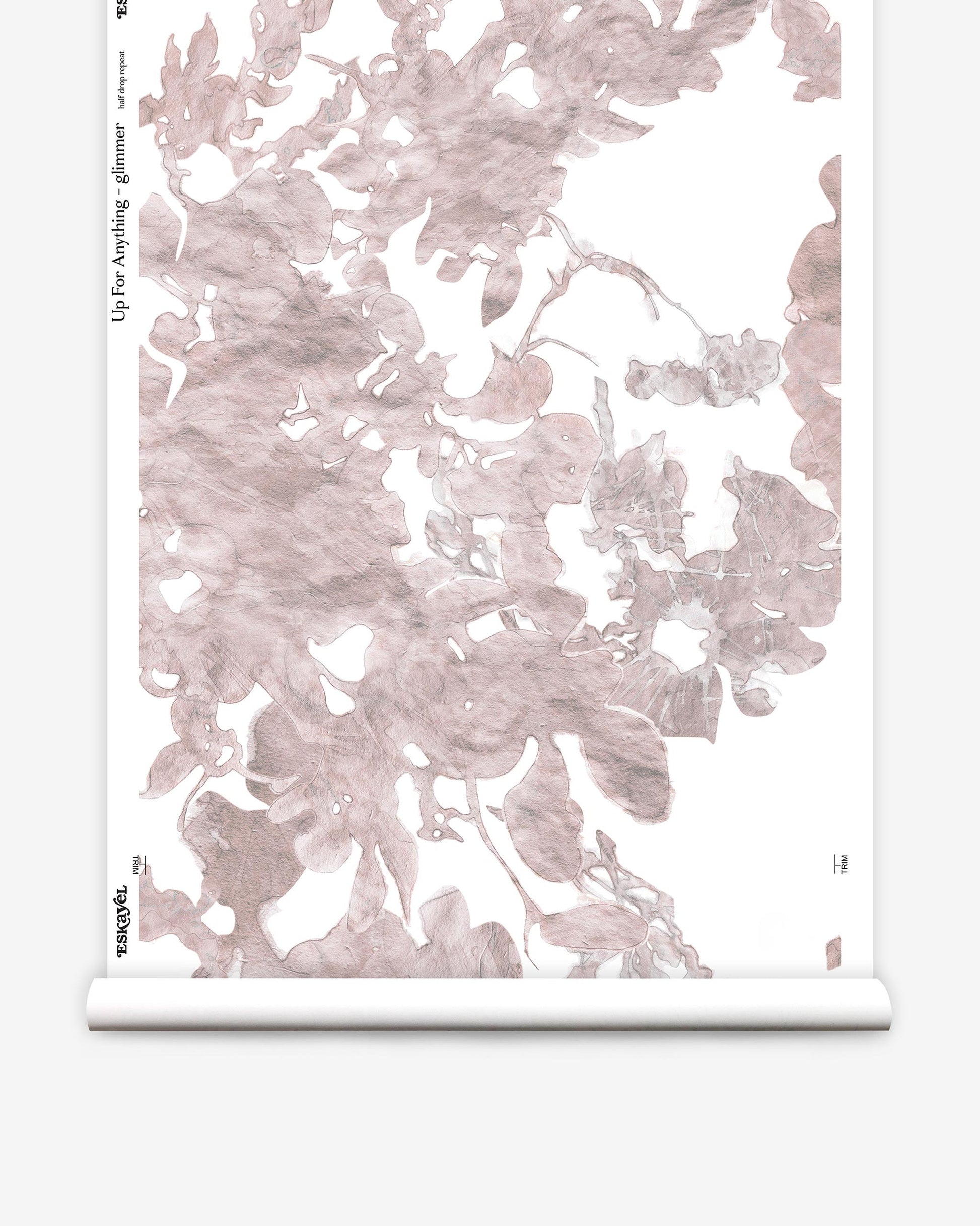 A pink and white Up For Anything Wallpaper Glimmer with abstract botanical pattern on it